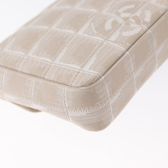 CHANEL New Travel line Chain Shoulder Bag Nylon Beige Silver CC Auth ka1609SAV