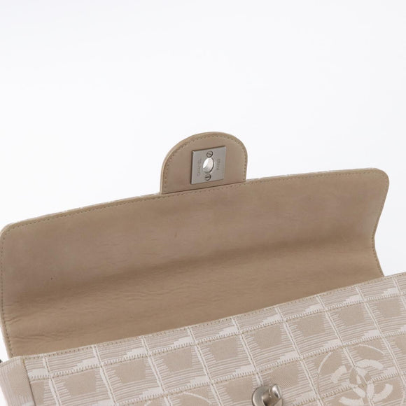 CHANEL New Travel line Chain Shoulder Bag Nylon Beige Silver CC Auth ka1609SAV