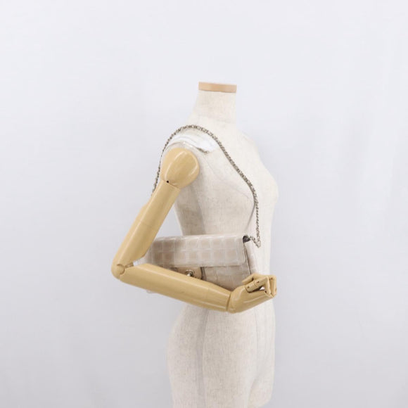 CHANEL New Travel line Chain Shoulder Bag Nylon Beige Silver CC Auth ka1609SAV