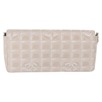 CHANEL New Travel line Chain Shoulder Bag Nylon Beige Silver CC Auth ka1609SAV - 0