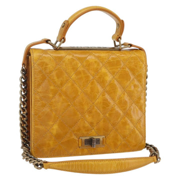 CHANEL Matelasse 2.55 Hand Bag Leather 2way Yellow CC Auth ka1610SAV