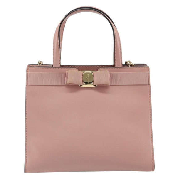 Salvatore Ferragamo Vala Hand Bag Leather 2way Pink Gold Auth ka1614