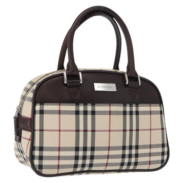 BURBERRY Nova Check Hand Bag Nylon Beige Silver Auth ka1615V