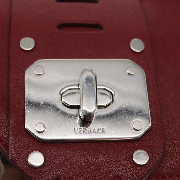 VERSACE Shoulder Bag Leather Red Silver Auth ka1616