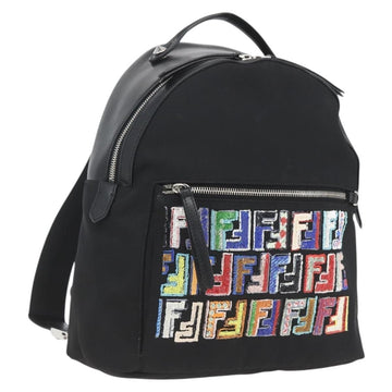 FENDI Sequin Backpack Nylon Black Silver Auth ka1621M