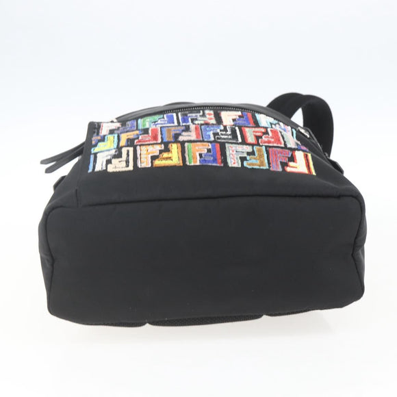 FENDI Sequin Backpack Nylon Black Silver Auth ka1621M