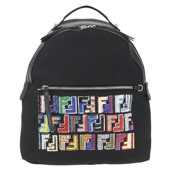 FENDI Sequin Backpack Nylon Black Silver Auth ka1621M