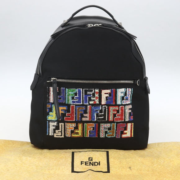 FENDI Sequin Backpack Nylon Black Silver Auth ka1621M