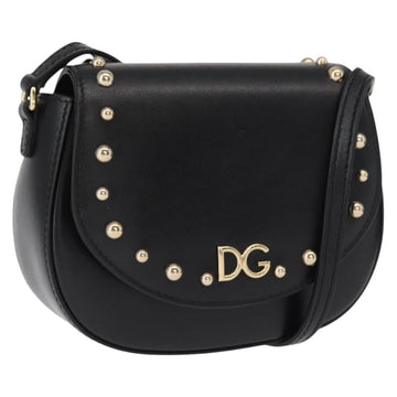 DOLCE&GABBANA Shoulder Bag Leather Gold Black Auth ka1627V
