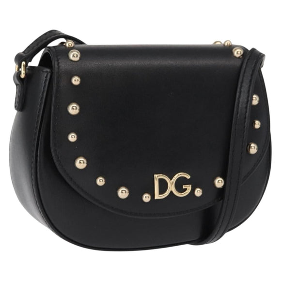 DOLCE&GABBANA Shoulder Bag Leather Gold Black Auth ka1627V