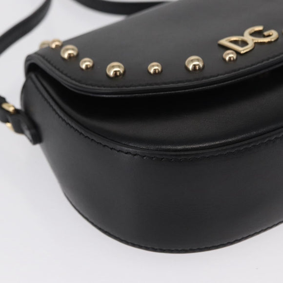 DOLCE&GABBANA Shoulder Bag Leather Gold Black Auth ka1627V