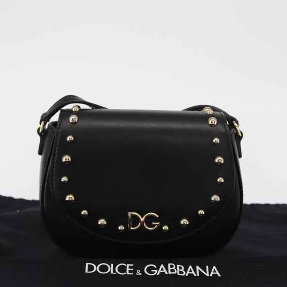 DOLCE&GABBANA Shoulder Bag Leather Gold Black Auth ka1627V