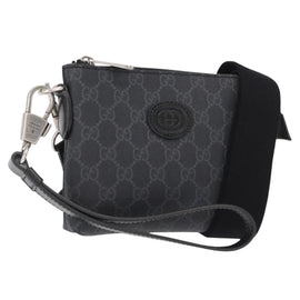 GUCCI GG Supreme Shoulder Bag PVC Black Silver 723306 Auth ka1628M