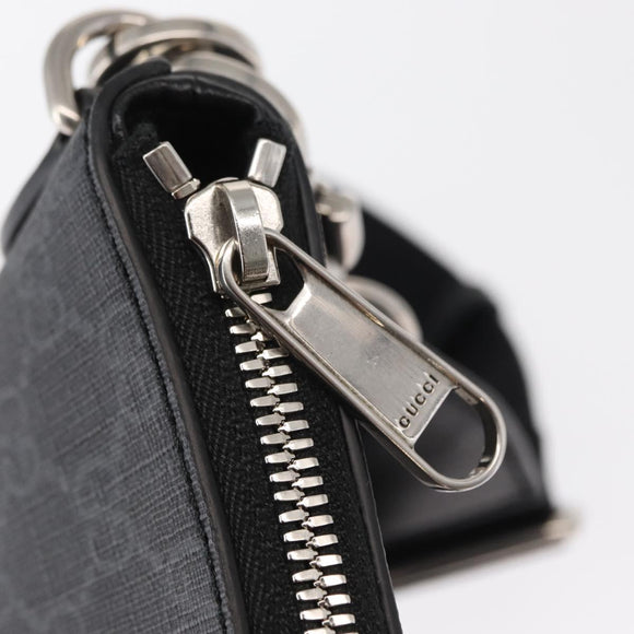 GUCCI GG Supreme Shoulder Bag PVC Black Silver 723306 Auth ka1628M