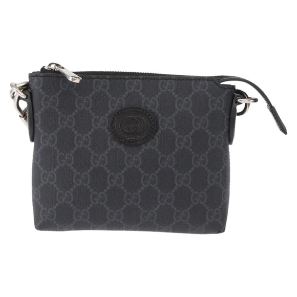 GUCCI GG Supreme Shoulder Bag PVC Black Silver 723306 Auth ka1628M