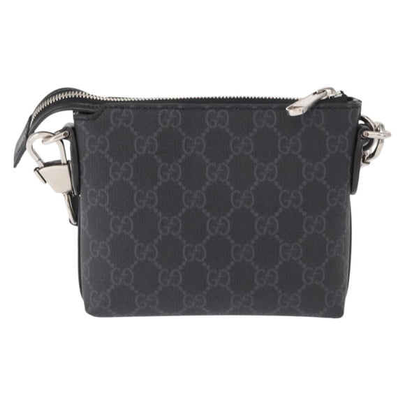 GUCCI GG Supreme Shoulder Bag PVC Black Silver 723306 Auth ka1628M