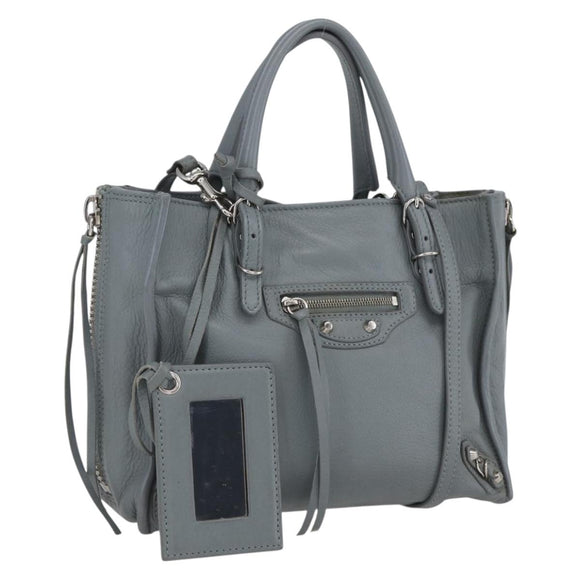BALENCIAGA Paper Mini Hand Bag Leather 2way Gray Silver 305582 Auth ka1629M