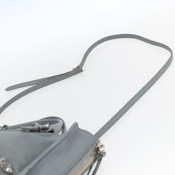 BALENCIAGA Paper Mini Hand Bag Leather 2way Gray Silver 305582 Auth ka1629M