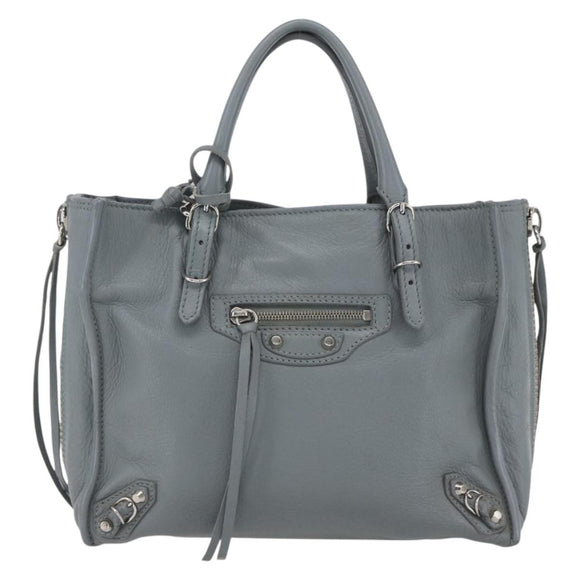 BALENCIAGA Paper Mini Hand Bag Leather 2way Gray Silver 305582 Auth ka1629M