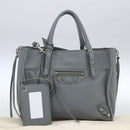 BALENCIAGA Paper Mini Hand Bag Leather 2way Gray Silver 305582 Auth ka1629M-12