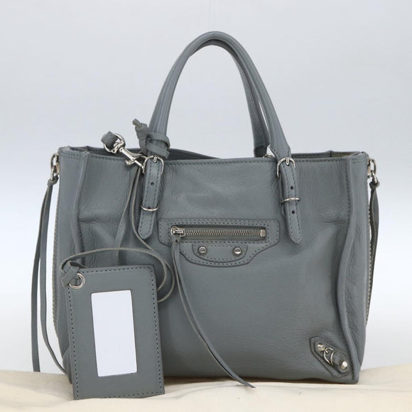 BALENCIAGA Paper Mini Hand Bag Leather 2way Gray Silver 305582 Auth ka1629M