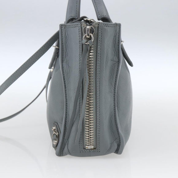 BALENCIAGA Paper Mini Hand Bag Leather 2way Gray Silver 305582 Auth ka1629M