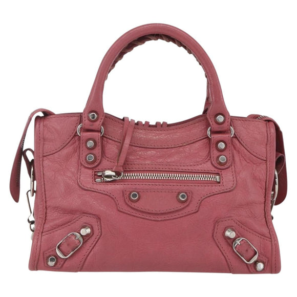 BALENCIAGA Classic Mini City Hand Bag Leather 2way Pink 300295 Auth ka1630M