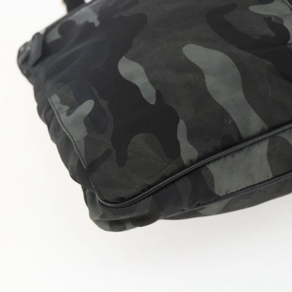 PRADA Camouflage Schultertasche Nylon Grün Silber Auth ka1631V