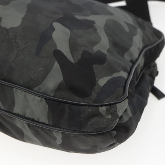 PRADA Camouflage Schultertasche Nylon Grün Silber Auth ka1631V