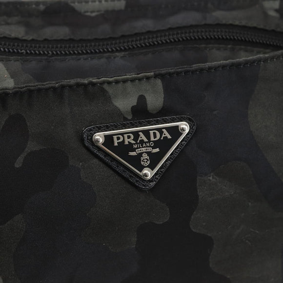 PRADA Camouflage Shoulder Bag Nylon Green Silver Auth ka1631V