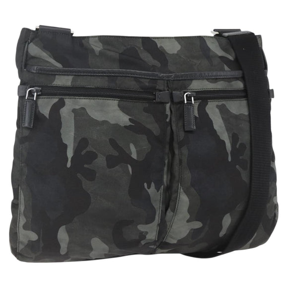 PRADA Camouflage Schultertasche Nylon Grün Silber Auth ka1631V