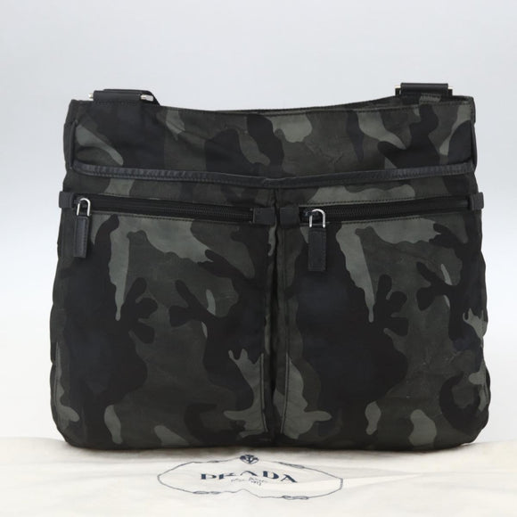 PRADA Camouflage Schultertasche Nylon Grün Silber Auth ka1631V