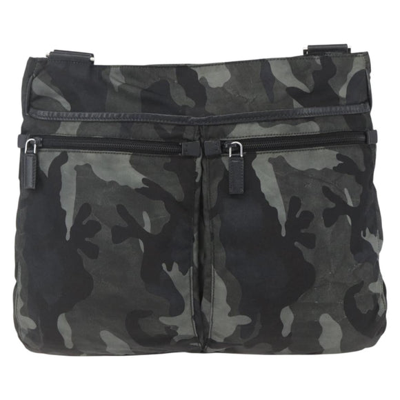 PRADA Camouflage Schultertasche Nylon Grün Silber Auth ka1631V