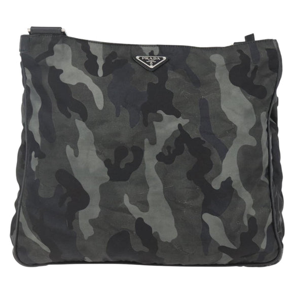 PRADA Camouflage Schultertasche Nylon Grün Silber Auth ka1631V