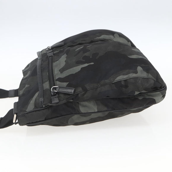 PRADA Camouflage Schultertasche Nylon Grün Silber Auth ka1631V