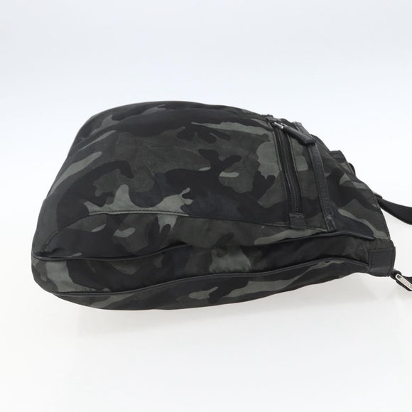 PRADA Camouflage Schultertasche Nylon Grün Silber Auth ka1631V