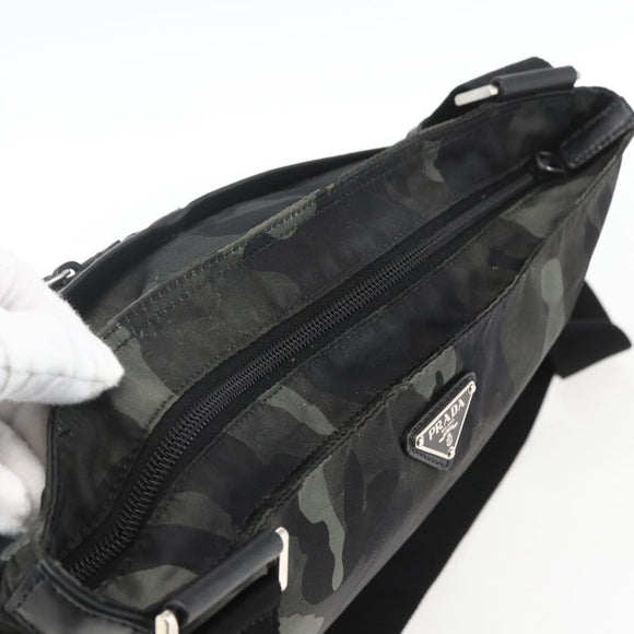 PRADA Camouflage Shoulder Bag Nylon Green Silver Auth ka1631V