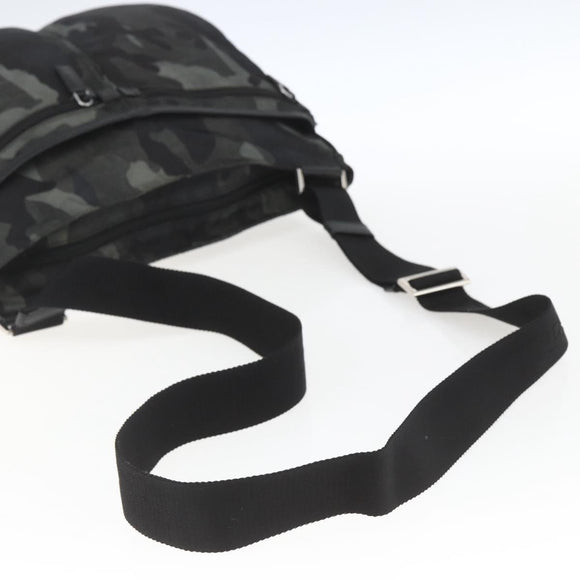PRADA Camouflage Schultertasche Nylon Grün Silber Auth ka1631V