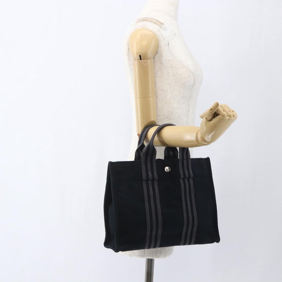 HERMES Fourre Tout PM Hand Bag Canvas Black Silver Auth ka1633