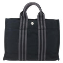 HERMES Fourre Tout PM Hand Bag Canvas Black Silver Auth ka1633-2