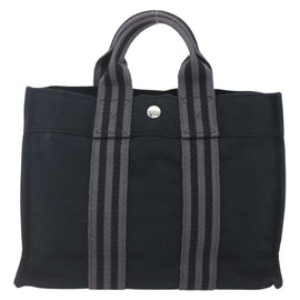HERMES Fourre Tout PM Hand Bag Canvas Black Silver Auth ka1633 - 0
