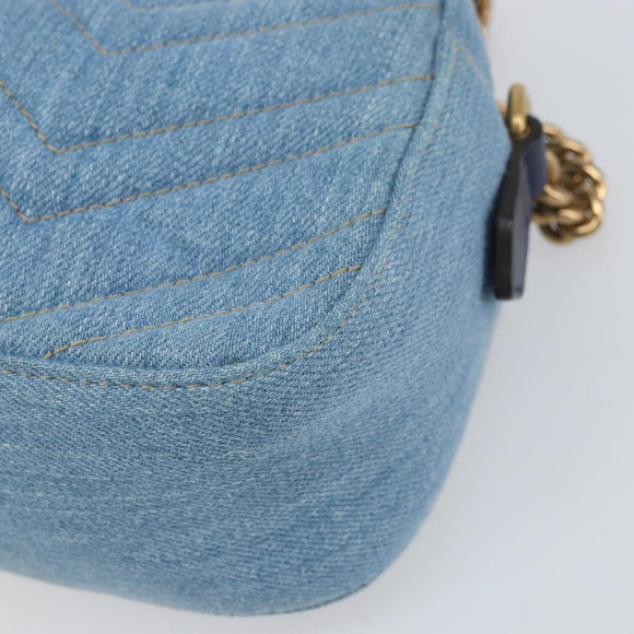 GUCCI Kleine Kameratasche GG Marmont Tasche Denim Hellblau 447632 Auth ka1639SAV