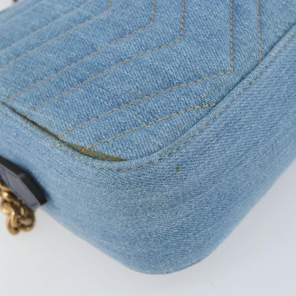 GUCCI Kleine Kameratasche GG Marmont Tasche Denim Hellblau 447632 Auth ka1639SAV