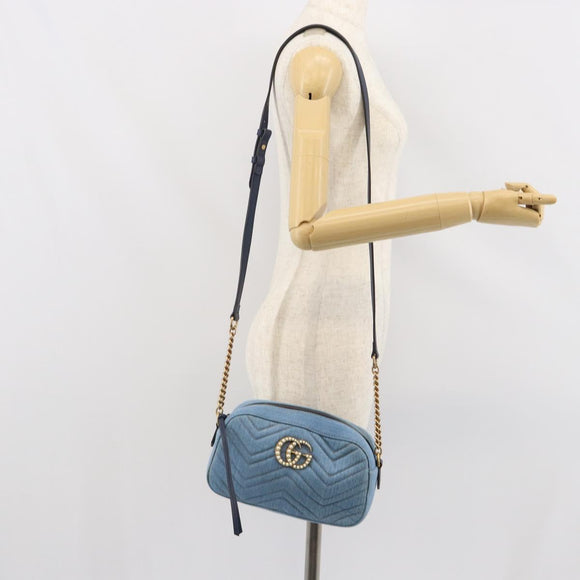 GUCCI Kleine Kameratasche GG Marmont Tasche Denim Hellblau 447632 Auth ka1639SAV