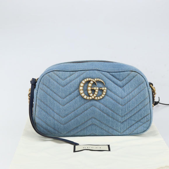 GUCCI Kleine Kameratasche GG Marmont Tasche Denim Hellblau 447632 Auth ka1639SAV
