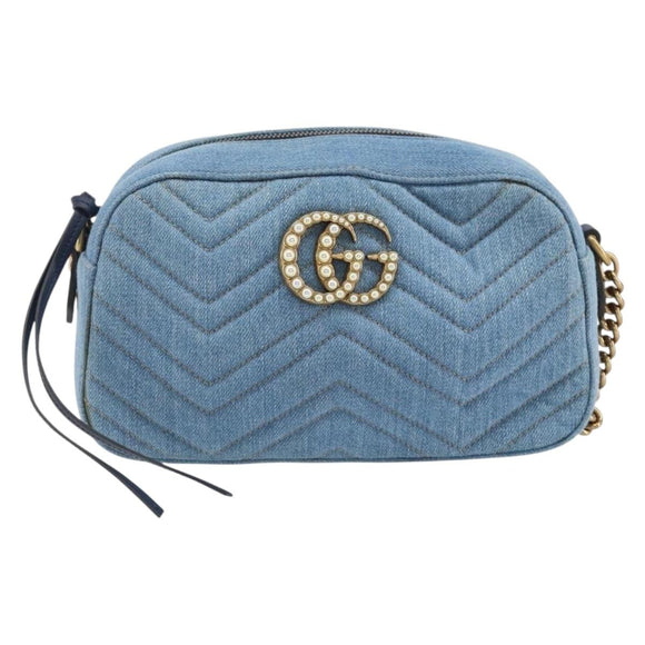 GUCCI Kleine Kameratasche GG Marmont Tasche Denim Hellblau 447632 Auth ka1639SAV