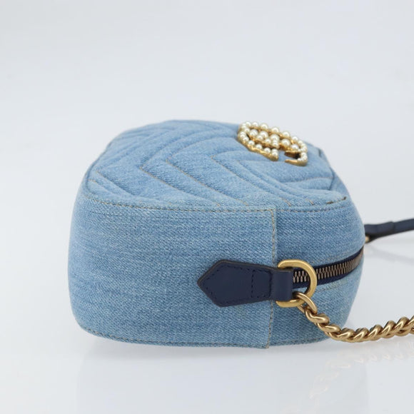 GUCCI Kleine Kameratasche GG Marmont Tasche Denim Hellblau 447632 Auth ka1639SAV