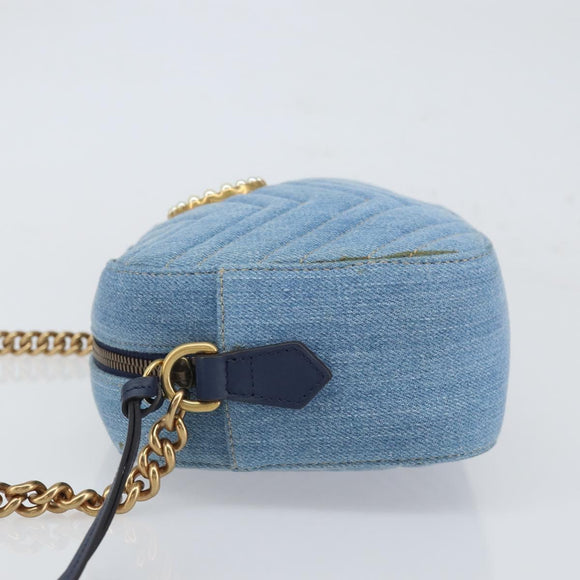 GUCCI Small Camera bag GG Marmont Bag Denim Light Blue 447632 Auth ka1639SAV