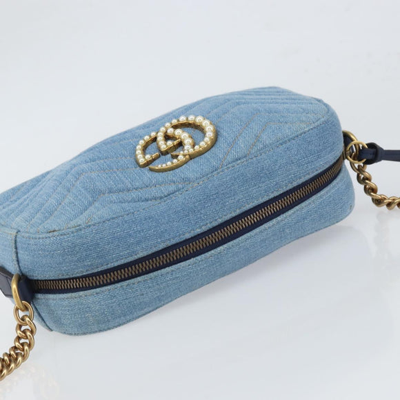 GUCCI Kleine Kameratasche GG Marmont Tasche Denim Hellblau 447632 Auth ka1639SAV
