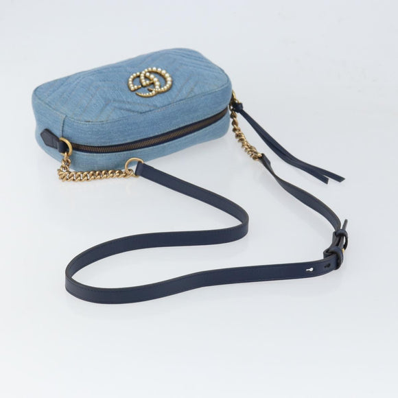GUCCI Kleine Kameratasche GG Marmont Tasche Denim Hellblau 447632 Auth ka1639SAV